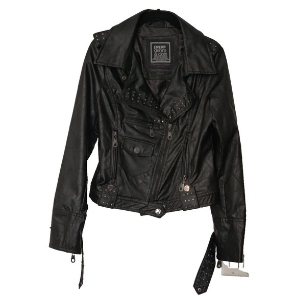 Faux Black Leather‎ Paper Denim & Cloth Stur Jacket Size Small - Picture 1 of 9